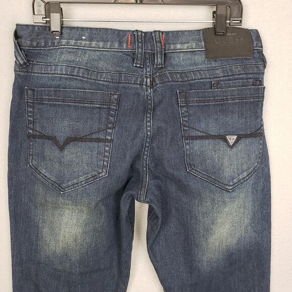 Guess Jeans Mens Size 32x30 Medium Rise Tapered Slim Jeans Halsted Fit Dark Wash - Picture 9 of 12